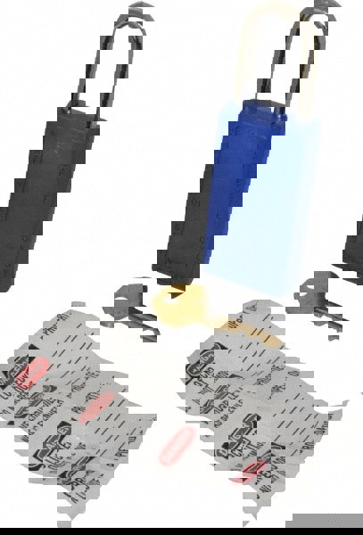 Lockout Padlock: Keyed Alike, Thermoplastic, Steel Shackle, Blue